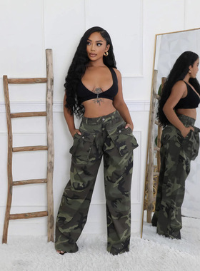 Womens Streetwear Fashion Camouflage Trousers Spring Clothes