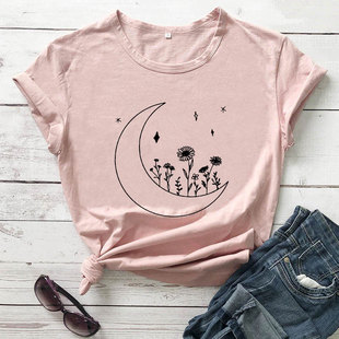 cotton Tees 纯棉T恤女Moon cute ladies summer shirt女 women