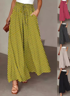 Spring/Summer Bohemian WideLeg Pants Elastic Waist Polka Dot