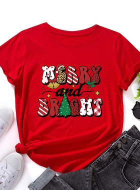 christmas cotton tshirts women xmas tee tops 圣诞节宽松圆领