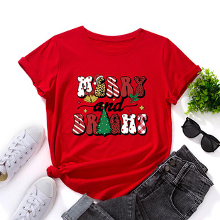 christmas cotton tshirts women xmas tee tops 圣诞节宽松圆领