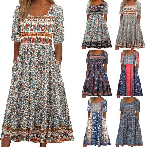 summer dress women elegant ladies vestidos欧美新款女士圆领