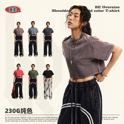 women's cropped tshirt sorona 科技曼波bm圆领短款健身水洗短袖