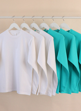 cotton tshirt long sleeve pullover tops日系270g重磅水绿色