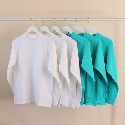 cotton tshirt long sleeve pullover tops日系270g重磅水绿色