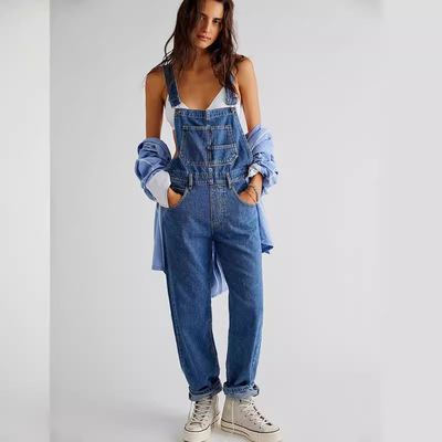 women jeans overall denim pants streetwear trousers jumpsuit