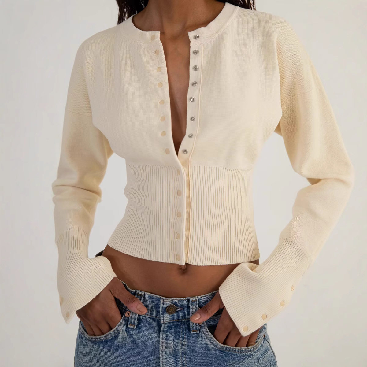 y2k高腰单排扣针织衫女小众设计corset cardigan knitted sweater