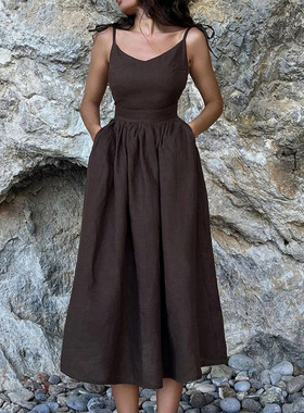 women dress ladies fashion dresses2026新款气质优雅v领吊带