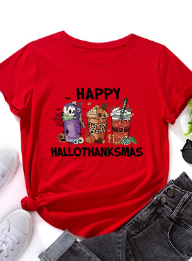 woman cotton tshirts for women tee tops 感恩节宽松圆领短袖