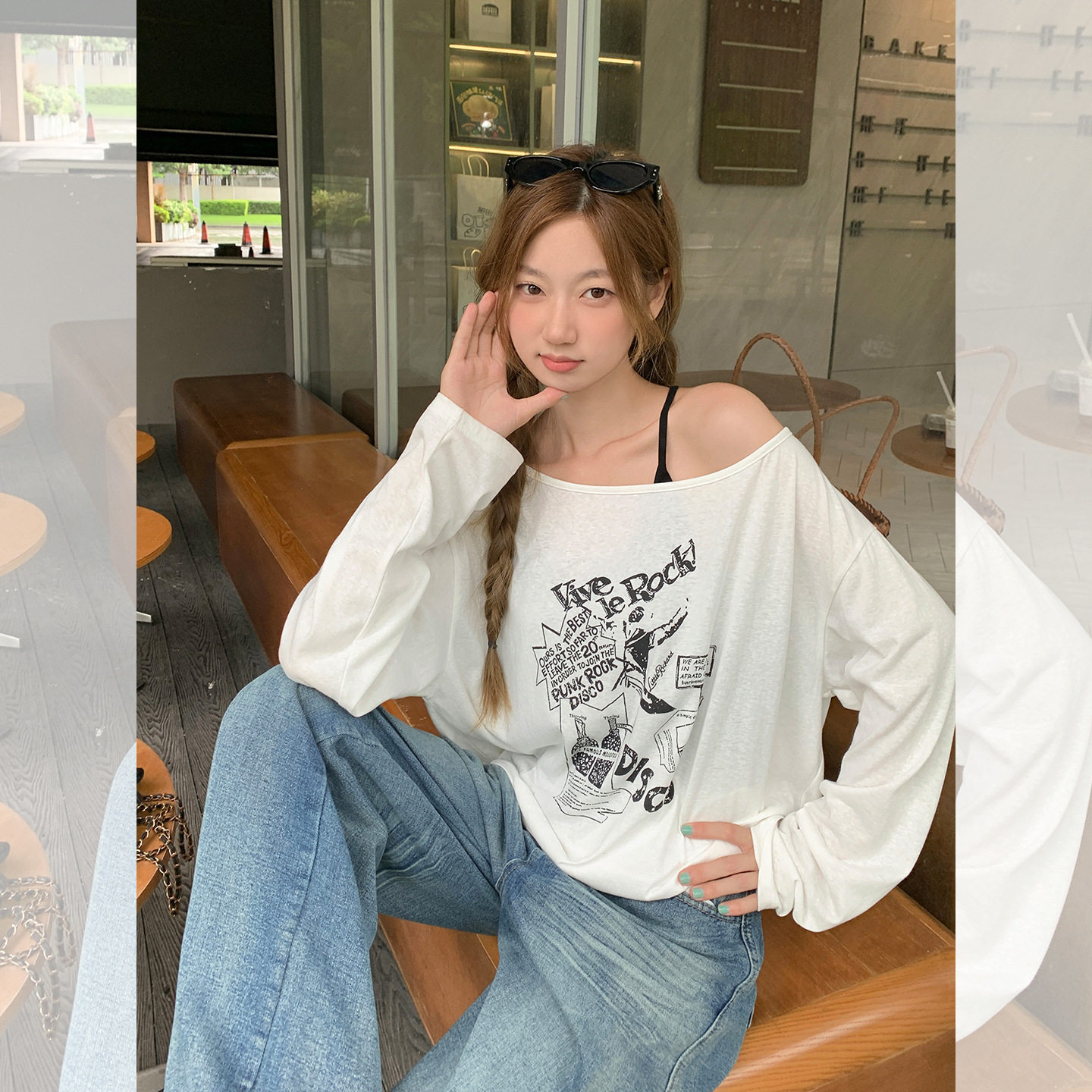 women sexy off shoulder t-shirt lady crop top大版斜肩长袖