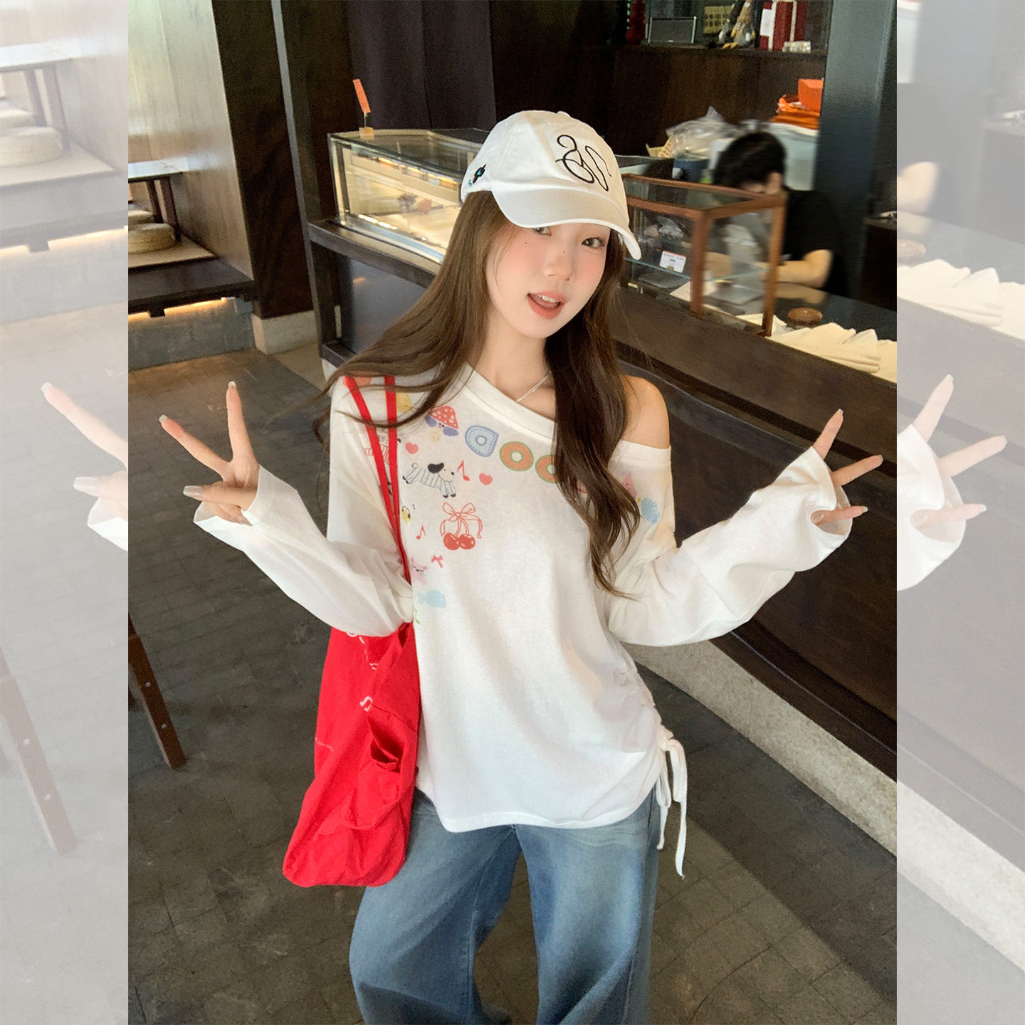 women sexy off shoulder t-shirt female crop top白色字母涂鸦