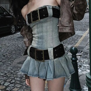 Y2K Fit Sexy Tube Slim Harajuku Mini Denim Blue Dress