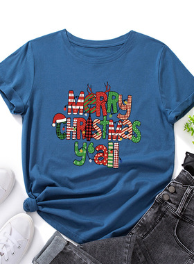 christmas cotton tshirts women xmas tee tops 圣诞字母宽松