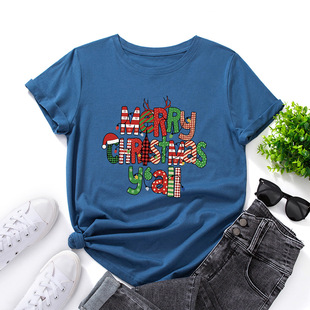 christmas cotton tshirts women xmas tee tops 圣诞字母宽松