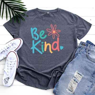 Cotton tshirts for women Tee Tops女装大码纯棉BE KIND印花短袖