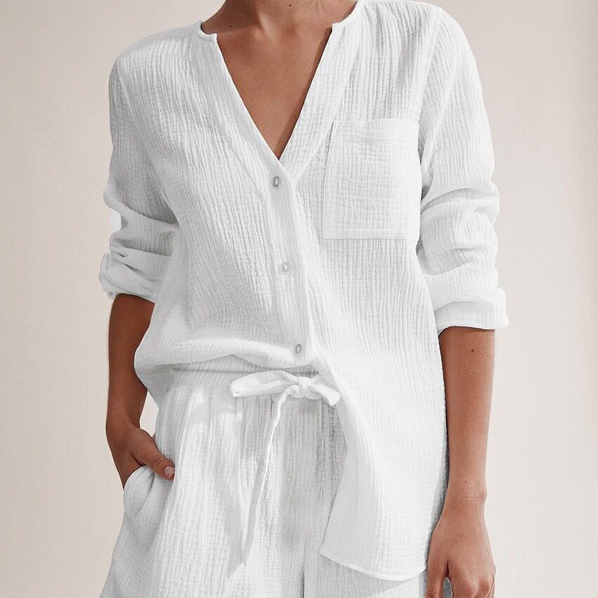 女士纯棉睡衣Muslin Sets for Women 2 Pieces Tops + Shorts Set