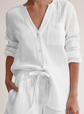 女士纯棉睡衣Muslin Sets for Women 2 Pieces Tops + Shorts Set