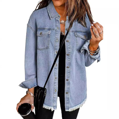denim jacket tops for women欧美长款牛仔夹克轻质时尚牛仔外套