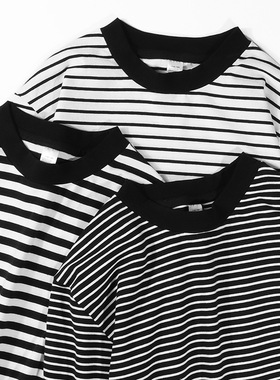 men plain tshirt women basic t-shirt重磅条纹长袖t恤圆领日系