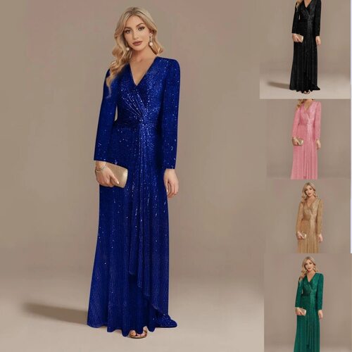 Princess Style Long Sleeve Sequin Dress Women Evening Gown