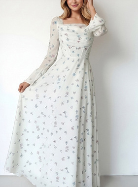 women dress ladies fashion dresses2026新款气质喇叭袖修身堆叠