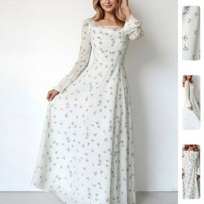 women dress ladies fashion dresses2026新款气质喇叭袖修身堆叠