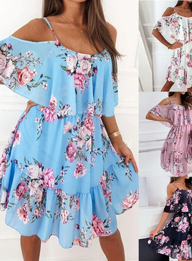 women's new dress ladies fashion dress时尚雪纺露肩性感吊带