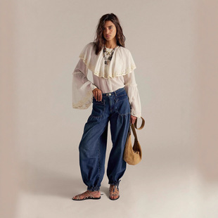 Jeans 女牛仔裤 新中腰无弹收脚宽松复古 Women Harem Baggy