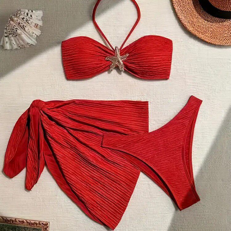 bikini swimsuit分体泳衣女性感抹胸热销三件套比基尼泳衣女套装