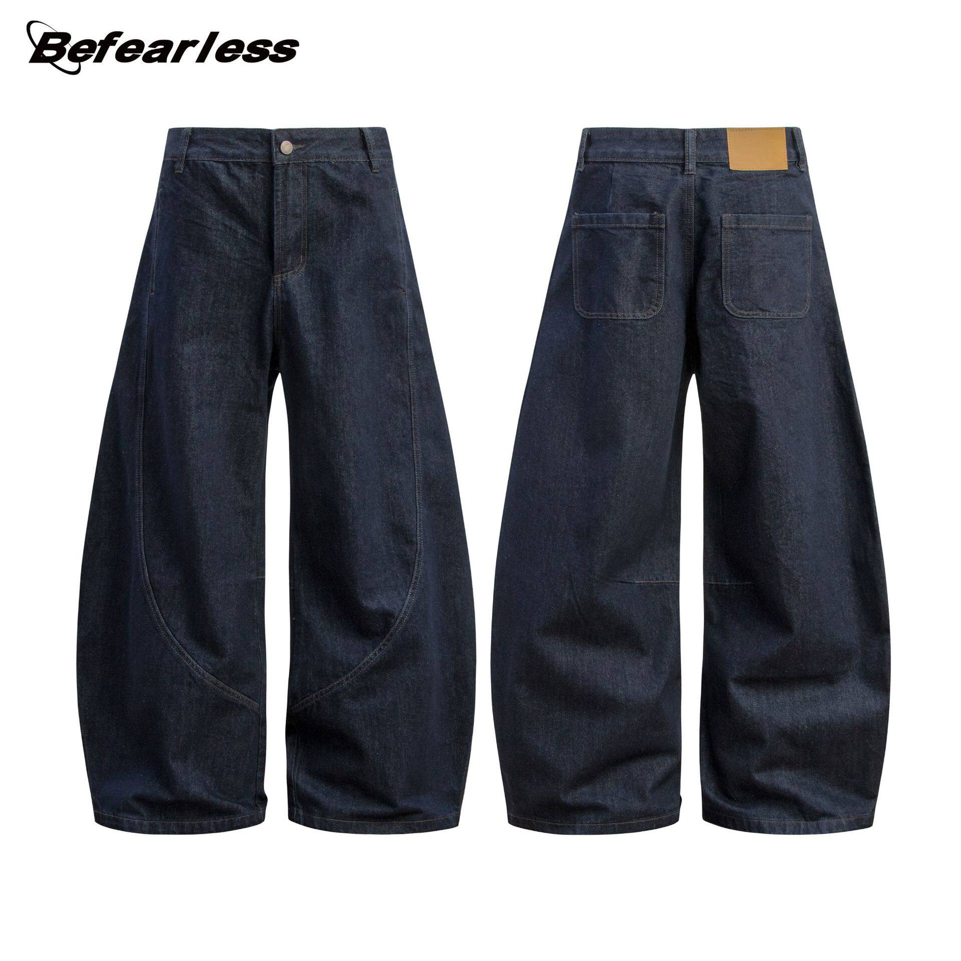 baggy jeans men denim pant美式复古休闲百搭原牛丹宁弯刀牛仔裤