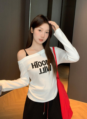 women sexy off shoulder t-shirt female crop top白色斜肩性感