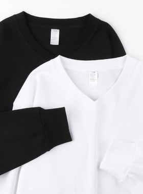Cotton TShirt Long Sleeve Pullover Tops250g日系重磅V领长袖
