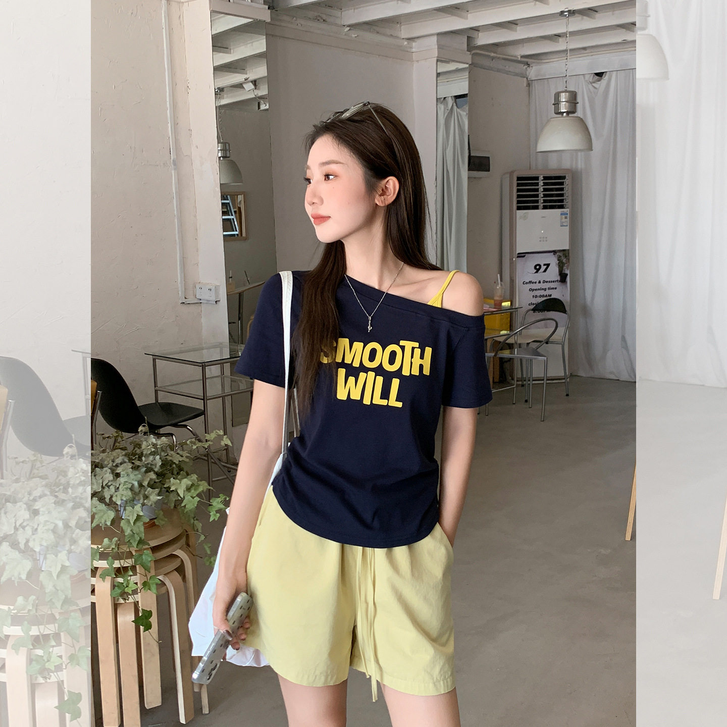women sexy off shoulder t-shirt female crop top藏蓝色斜肩