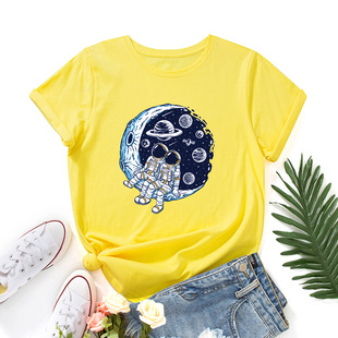 t恤月亮宇航员t woman shirt 纯棉宽松圆领短袖 5xl cotton tshirt