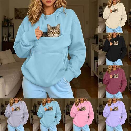 Women Pet Carrier Hoodie Pet Pocket Cat Dog Holding Pullover