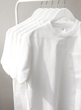 Men Plain Tshirt Women Basic T-shirt270g重磅口袋纯白色新疆