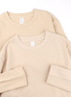 cotton tshirt long sleeve pullover tops美式270g重磅杏色纯棉