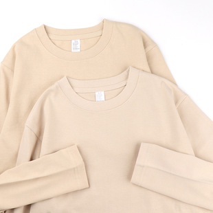 cotton tshirt long sleeve pullover tops美式270g重磅杏色纯棉