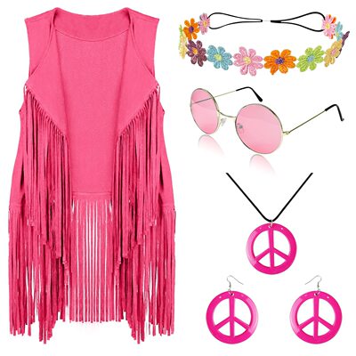 Womens Vest Set Headband Sunglasses Necklace Earrings Tassel
