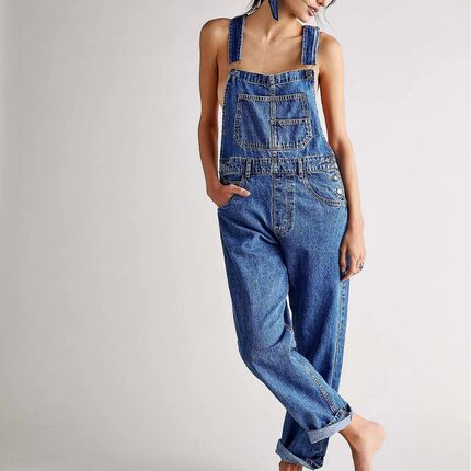 Fashion Denim Overalls for Women Loose Fit Classic Bib Jeans