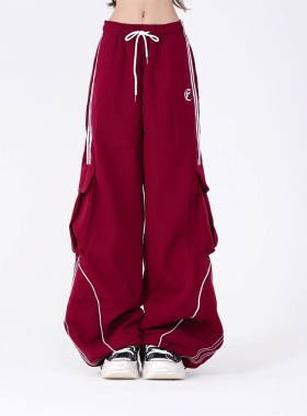 Y2K Black Womens Cargo Pants Korean Wide Leg Baggy Trousers