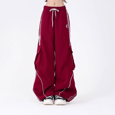 Y2K Black Womens Cargo Pants Korean Wide Leg Baggy Trousers