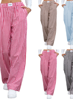 Women Retro Plaid Pants Female Designer Pants Trousers格子裤