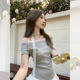 sexy crop off women lady shoulder shirt top辣妹一字领斜肩