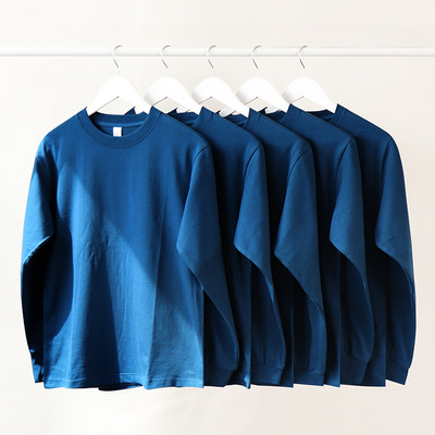 cotton tshirt long sleeve pullover tops250g重磅宝石蓝色纯棉