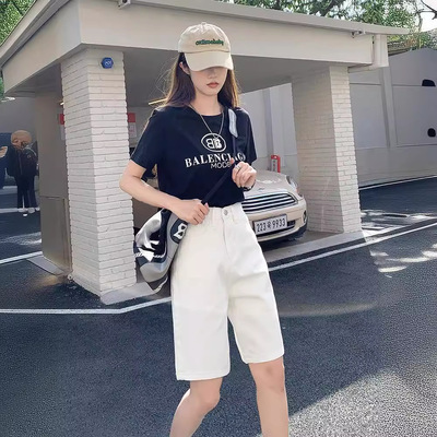High Waist Straight Leg Denim Shorts Women's Mid-Calf Pants