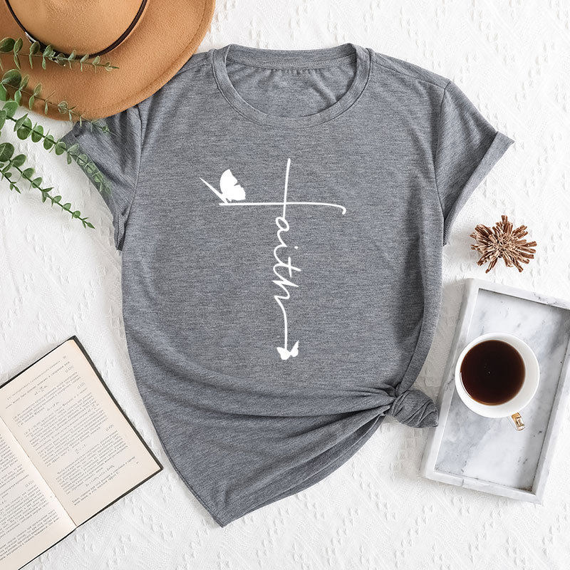 tops for women ladies t-shirt tee女十字架涤氨t恤