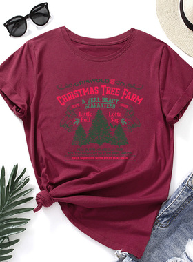 christmas cotton tshirts women xmas tee tops 圣诞树宽松圆领