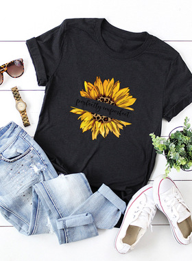 大码纯棉t恤女 women Sunflower cotton tshirts ladies t shirts
