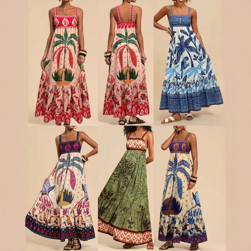 Women NewArrival Boho Dresses Summer Holiday Spaghetti Dress